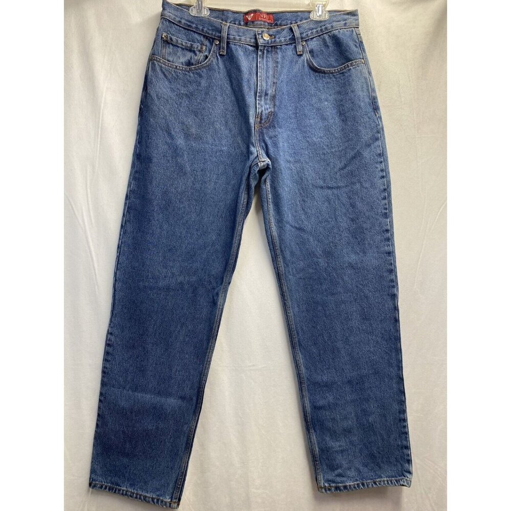 NVU Genuine Jeans Mid-Rise Straight Leg Men 36x32 Blue 100% Cotton Button & Zip